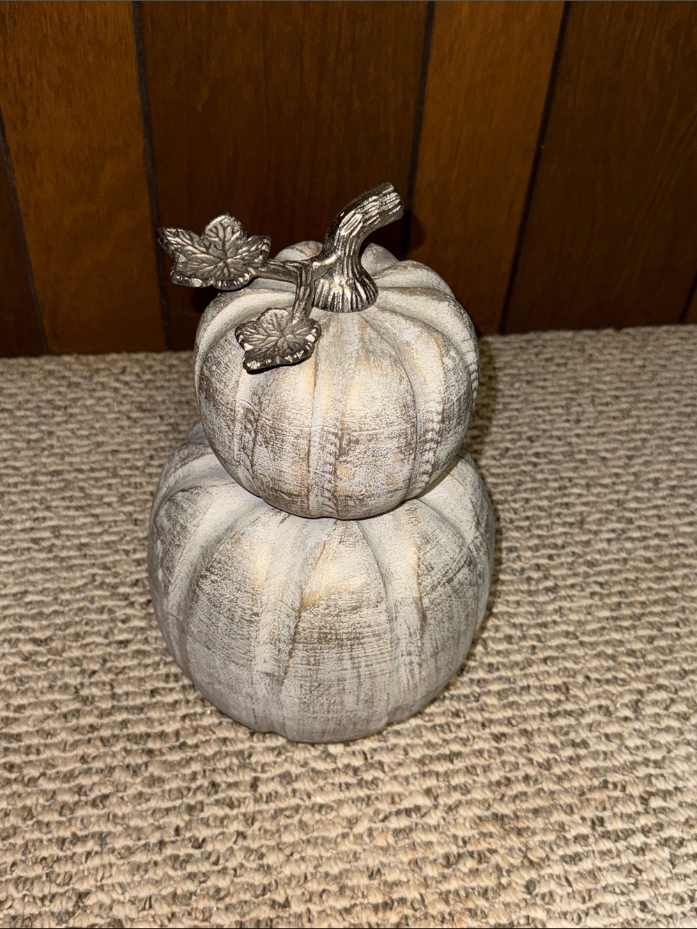 Hobby Lobby Distressed Gray Stackable Pumpkin Accent with Metallic Stem